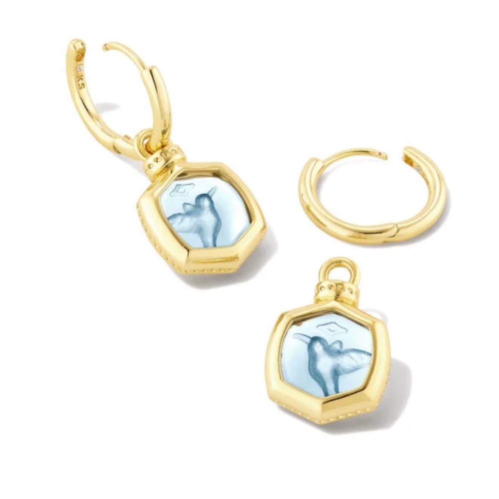 Kendra Scott Davie Intaglio Convertible Hummingbird Huggie Hoop Earrings